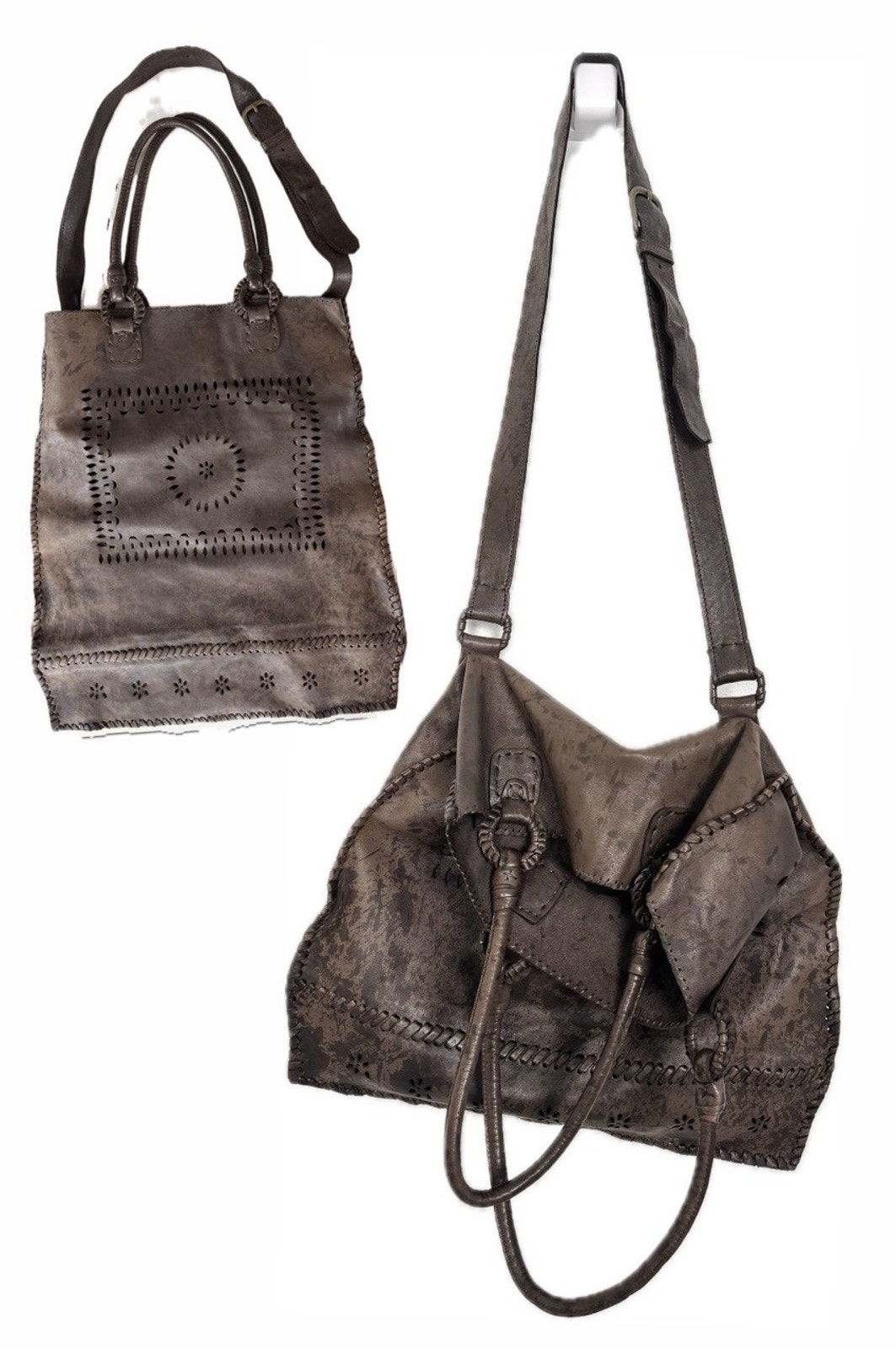 En Shalla Brown Weathered Leather Bag Convertible Tote Shoulder Artisan Boho